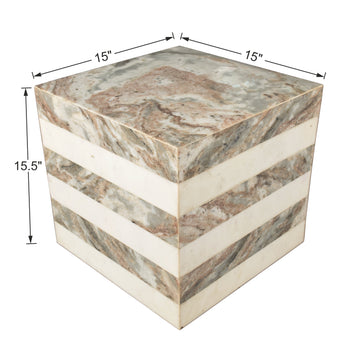 Felix 15" Contemporary Natural Marble Handmade Cube End Table - JONATHAN Y